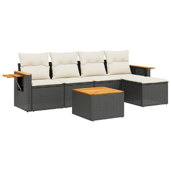 vidaXL Salon de jardin 6 Pièces avec coussins noir résine tressée