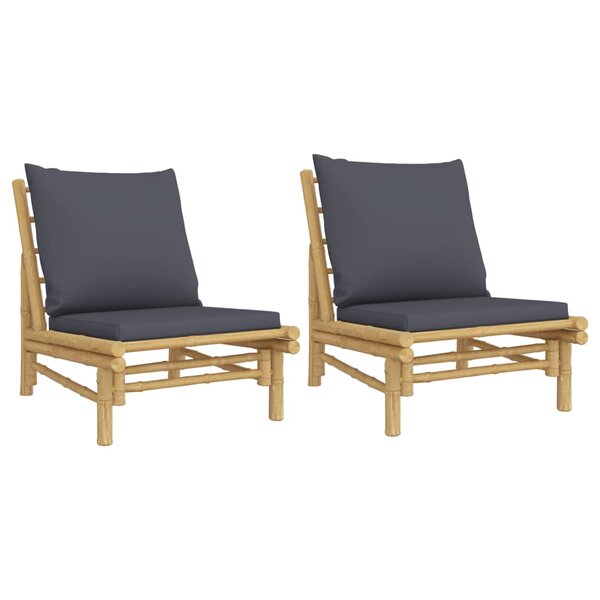 vidaXL Chaises de jardin lot de 2 avec coussins gris foncé bambou