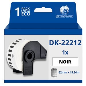 Étiquettes compatibles Brother DK22212 - Largeur 62 mm x 15 24 mètres - Texte noir sur fond blanc