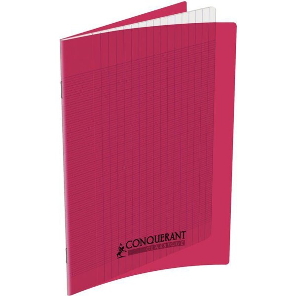 Cahier 96 pages seyès 90 g  couverture polypropylène rose  format 17 x 22 cm CONQUERANT