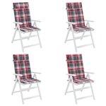 vidaXL Coussins de chaise à dossier haut lot de 4 carreaux rouge