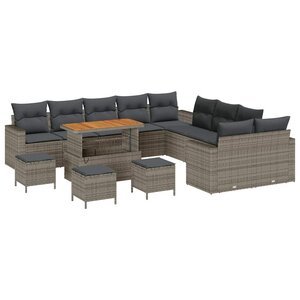 vidaXL Ensemble de canapé de jardin 14 Pièces Gris polyrotin