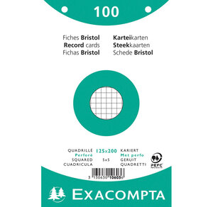 Paquet de 100 Fiches BRIST.BLC 125/200 5X5 PERF S/FILM x 12 EXACOMPTA