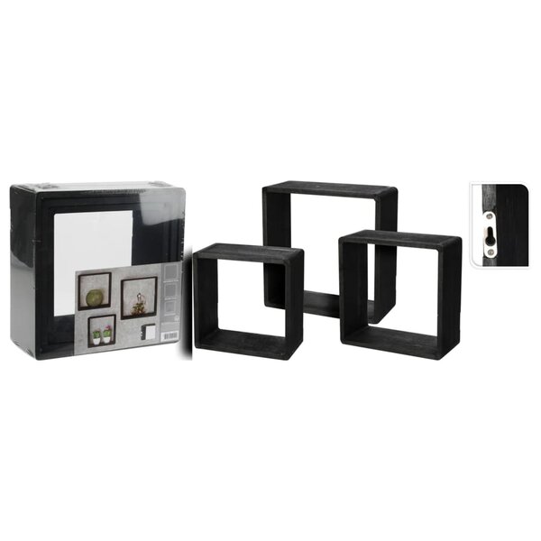 H&S Collection Ensemble d'étagères en bois 3 Pièces 28 5x28 5x12 cm noir