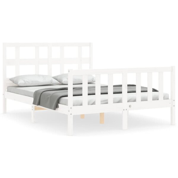 vidaXL Cadre de lit avec tête de lit blanc petit double bois massif