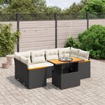 vidaXL Salon de jardin 7 Pièces avec coussins noir résine tressée