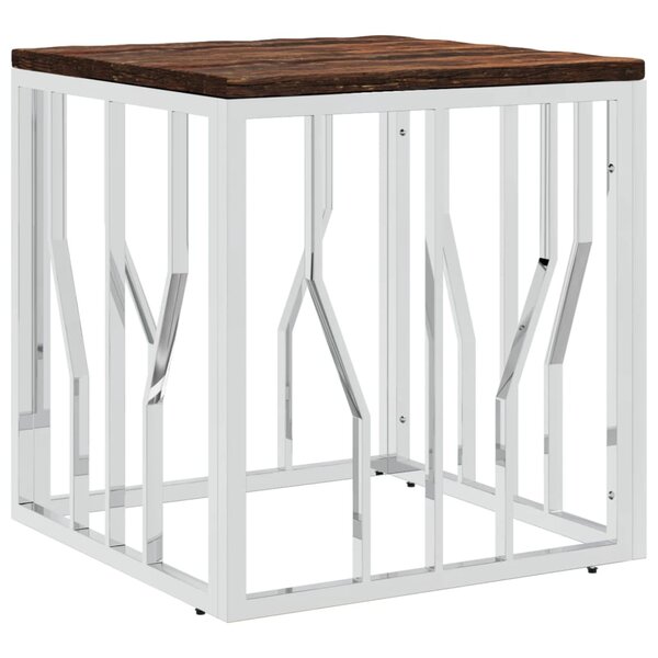vidaXL Table basse argenté acier inoxydable/bois massif récupération