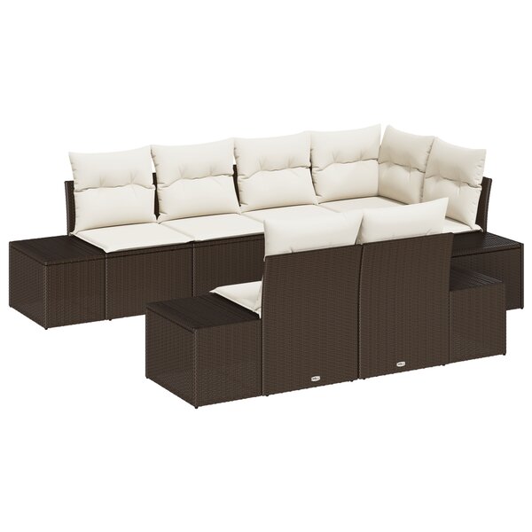 vidaXL Ensemble de canapé de jardin 7 pièces avec coussins en poly rattan marron