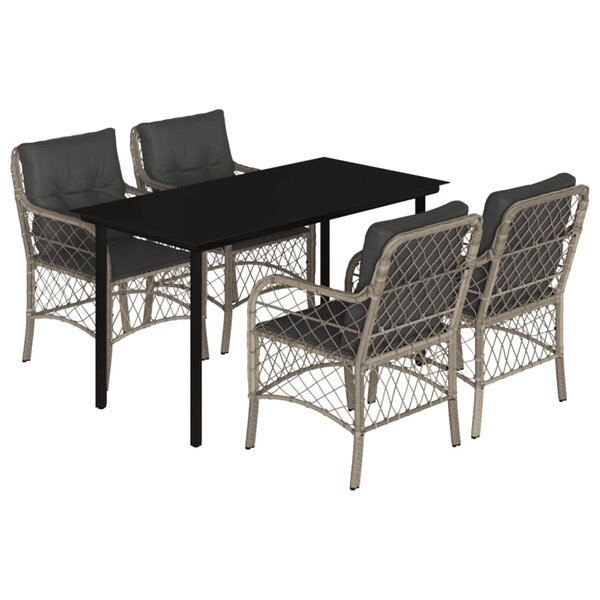 vidaXL Ensemble à manger de jardin et coussins 5 Pièces gris clair rotin