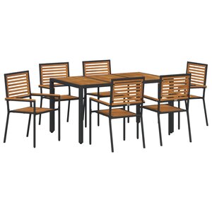 Ensemble repas jardin vidaXL 7 pièces poly rotin noir acacia