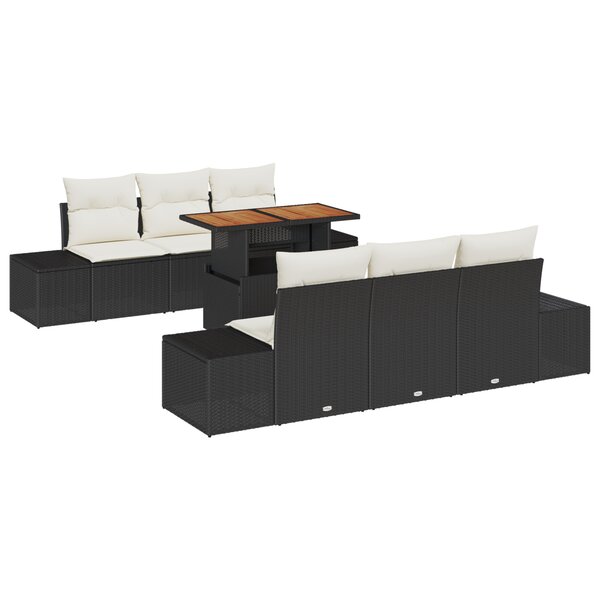 vidaXL Ensemble de salle à manger de jardin 7 pièces avec coussins en poly rattan noir et acacia