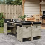 vidaXL Ensemble à manger de jardin et coussins 5 Pièces gris clair rotin