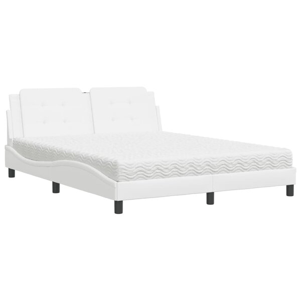 vidaXL Lit avec matelas blanc 160x200 cm similicuir