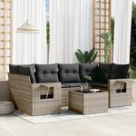 vidaXL Salon de jardin avec coussins 7 Pièces gris résine tressée