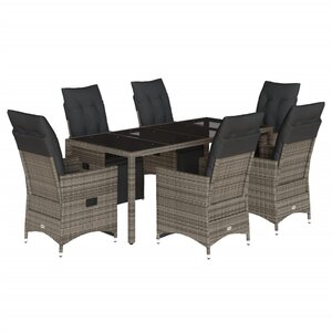 vidaXL Ensemble de bistro de jardin 7 Pièces coussins gris poly rotin