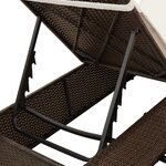 Chaise longue double vidaXL avec toit et rideaux en rotin poly marron
