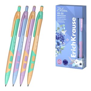 LOT de 12 Stylo à bille rétractable Erichkrause Bloom XR-30 Matic&Grip Pastel - 0 7 mm - Trait 0 35 mm - Encre bleue - Grip - Corps pastel