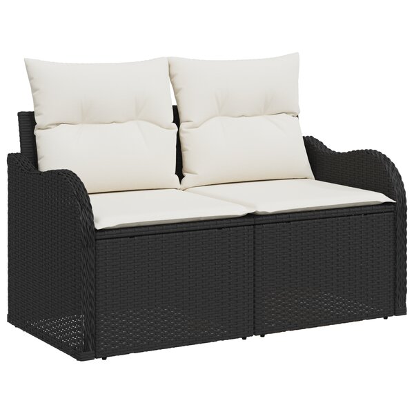 Canapé de jardin 2 places vidaXL avec coussins en poly rattan noir