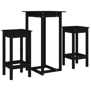 vidaXL Ensemble de bar 3 Pièces Noir Bois de pin massif