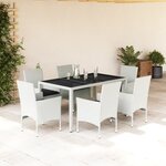 vidaXL Ensemble à manger de jardin et coussins 7 Pièces blanc rotin verre