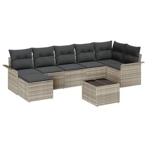 vidaXL Ensemble de canapé de jardin 8 Pièces Gris clair Poly rotin