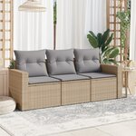 vidaXL Salon de jardin avec coussins 3 Pièces beige résine tressée