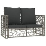 vidaXL Salon de jardin 2 Pièces avec coussins Résine tressée Gris