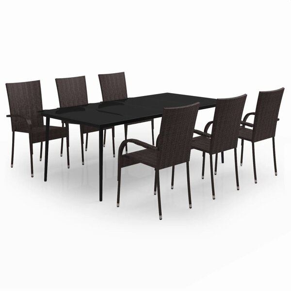 vidaXL Ensemble à manger de jardin 7 Pièces Marron et noir