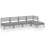 vidaXL Salon de jardin 5 Pièces Bois de pin massif Gris