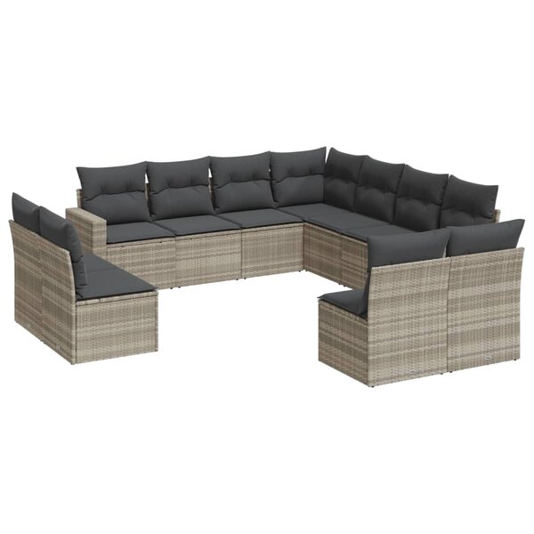 vidaXL Salon de jardin 11 Pièces avec coussins gris clair résine tressée