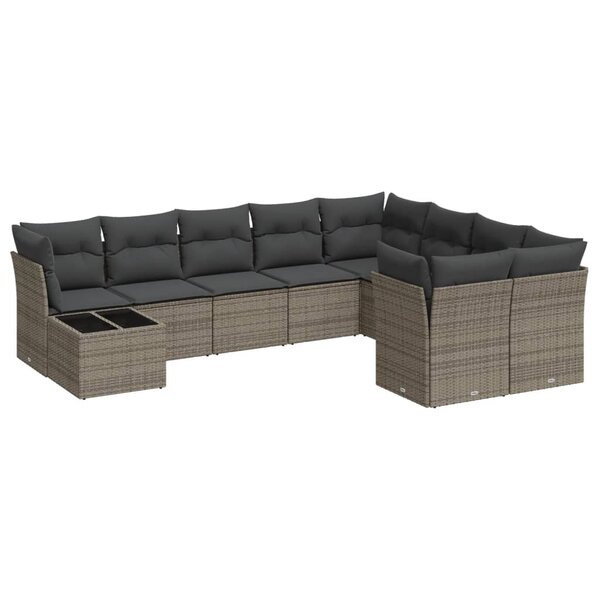 vidaXL Salon de jardin avec coussins 10 Pièces gris résine tressée