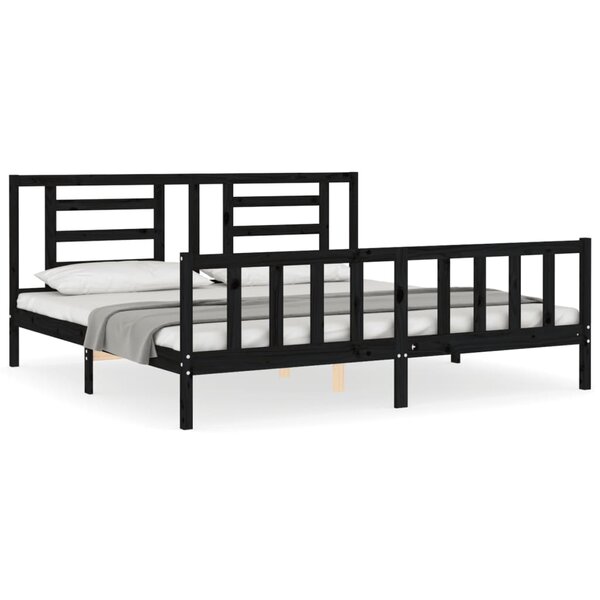 vidaXL Cadre de lit avec tête de lit noir 200x200 cm bois massif