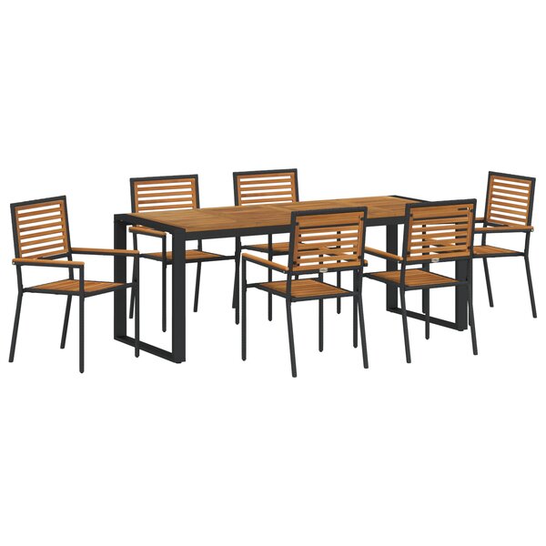 Ensemble de Salle à Manger de Jardin de 7 Pièces vidaXL Noir Poly Rattan Acacia