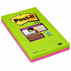 Bloc 45 Feuilles Notes Repositionnables Super Sticky Lignées Rectangle Arc-en-ciel, 125 x 200 mm (paquet 4 blocs)