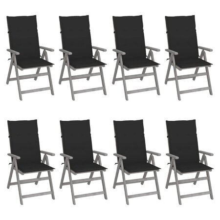 vidaXL Chaises inclinables de jardin et coussins lot de 8 Gris Acacia