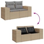 vidaXL Canapé de jardin avec coussins 2 places beige résine tressée