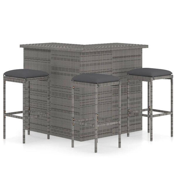 vidaXL Meuble de bar de jardin 4 Pièces avec coussins Résine tressée Gris