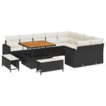 Ensemble de canapés de jardin 12 pièces avec coussins Noir Poly Rotin Acacia