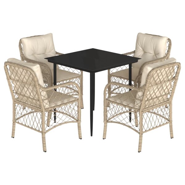 vidaXL Ensemble à manger de jardin avec coussins 5Pièces Beige poly rotin