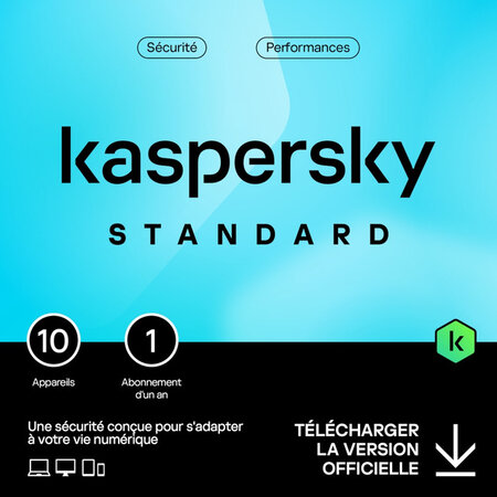 Kaspersky Standard - Licence 1 an - 10 appareils - A télécharger