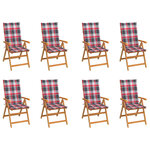 vidaXL Chaises inclinables de jardin et coussins lot de 8 Teck solide