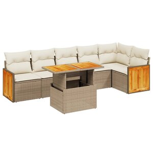 vidaXL Salon de jardin avec coussins 7 Pièces beige résine tressée