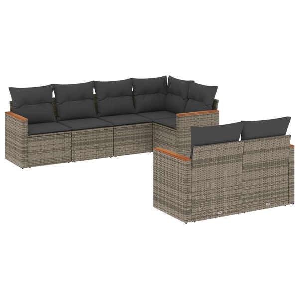 vidaXL Salon de jardin avec coussins 7 Pièces gris résine tressée