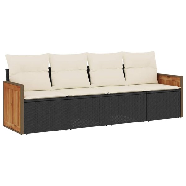 vidaXL Salon de jardin 4 Pièces avec coussins noir résine tressée