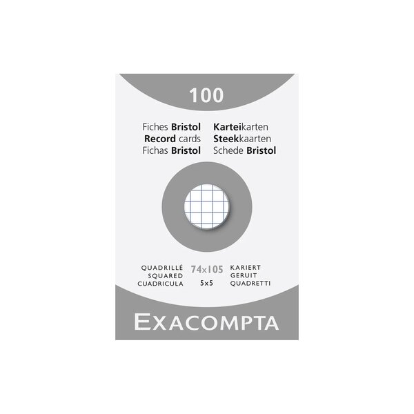 Étui De 100 Fiches - Bristol Quadrillé 5x5 Non Perforé 74x105mm - Blanc - X 10 - Exacompta