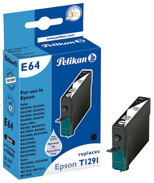 Encre 4108609 remplace epson c13t129140, noir pelikan printing