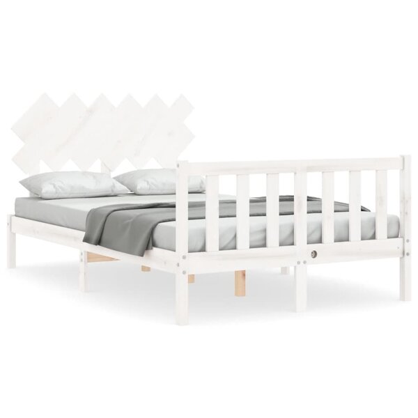 vidaXL Cadre de lit avec tête de lit blanc double bois massif