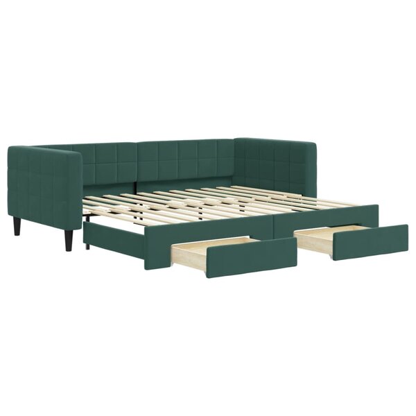 vidaXL Lit de jour avec gigogne et tiroirs vert foncé 90x200cm velours
