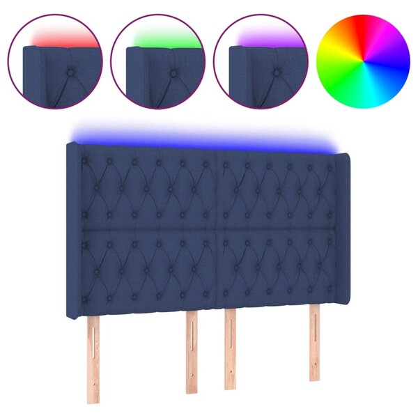 vidaXL Tête de lit à LED Bleu 147x16x118/128 cm Tissu