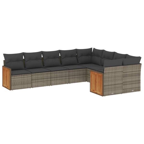 vidaXL Salon de jardin 9 Pièces avec coussins gris résine tressée